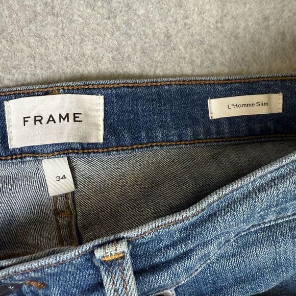 Frame Mens Size 34 L' Homme Slim Denim Jeans Medium Wash Pockets Stretch - Picture 2 of 10
